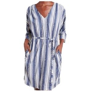 Anthropologie Porridge Striped Textured Dress Blue White Medium